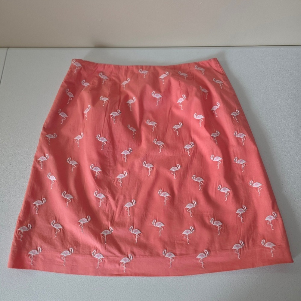 Talbots Cotton Flamingo Skirt Womens 10P Coral Embroirdery Preppy Vacation - Picture 5 of 9